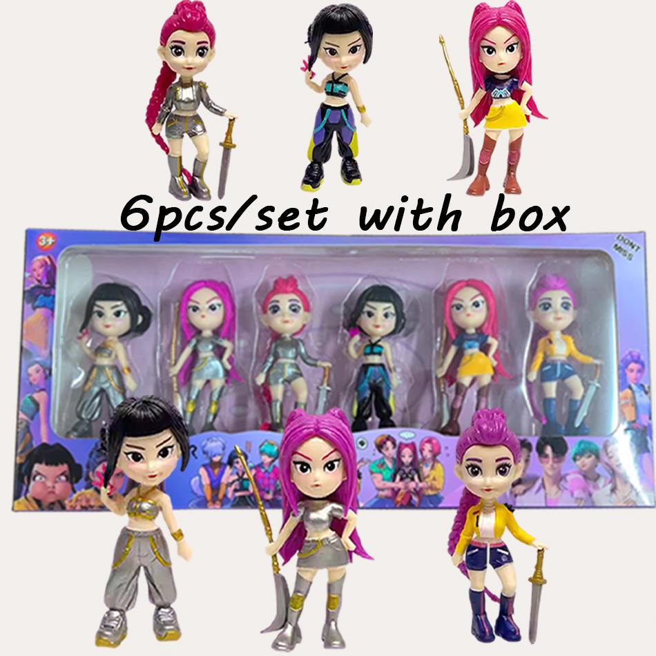 New  K-pop Demon Hunters 6pcs with Box Action Figure Set Derpy Rumi Mira Zoey Cute Dolls Collectible Figurines Fans Gift