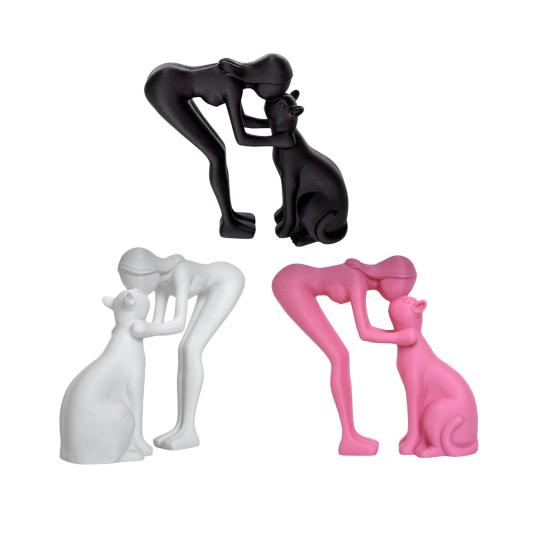 3D Printed Minimalist Woman Petting Cat Figurine Black White Love Statue Modern Art Sculpture for Desk Shelf Home Decor Creative Gift for Couples