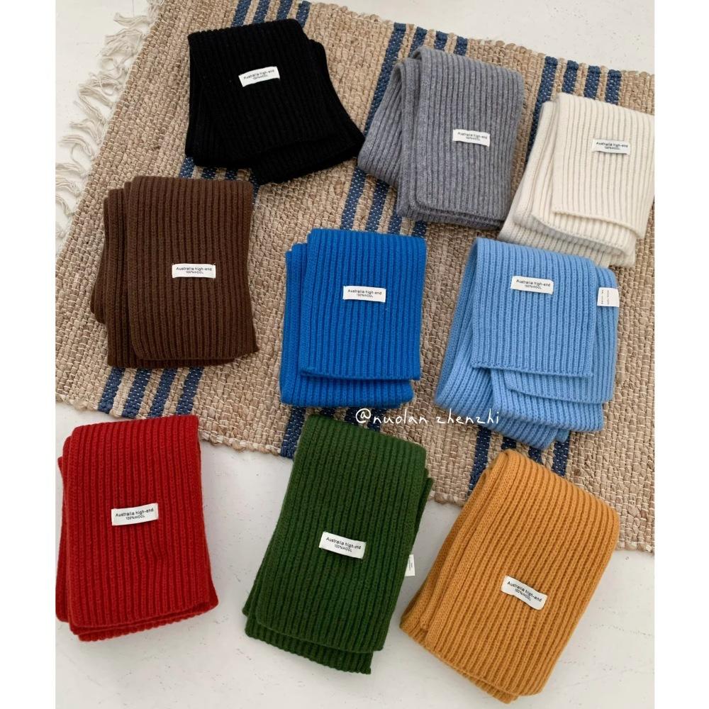 Haze blue 111% wool knitted scarf autumn and winter fashion solid color scarf Korean atmosphere versatile scarf wholesale