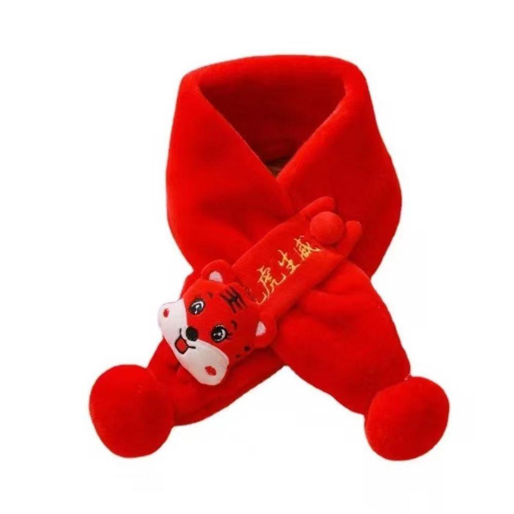Red Cartoon Lion Dance Neck Warmer – Plush, Warm Scarf for Kids