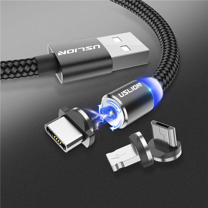 Магнитный кабель 3 в 1 1 м для iPhone X Samsung с нейлоновой оплеткой для освещения — фото 6