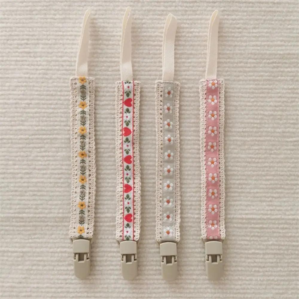 Ethnic Style Baby Cloth Pacifier Chain Embroidery Floral Adjustable Soother Holder Dummy Clips Teether Toys Straps