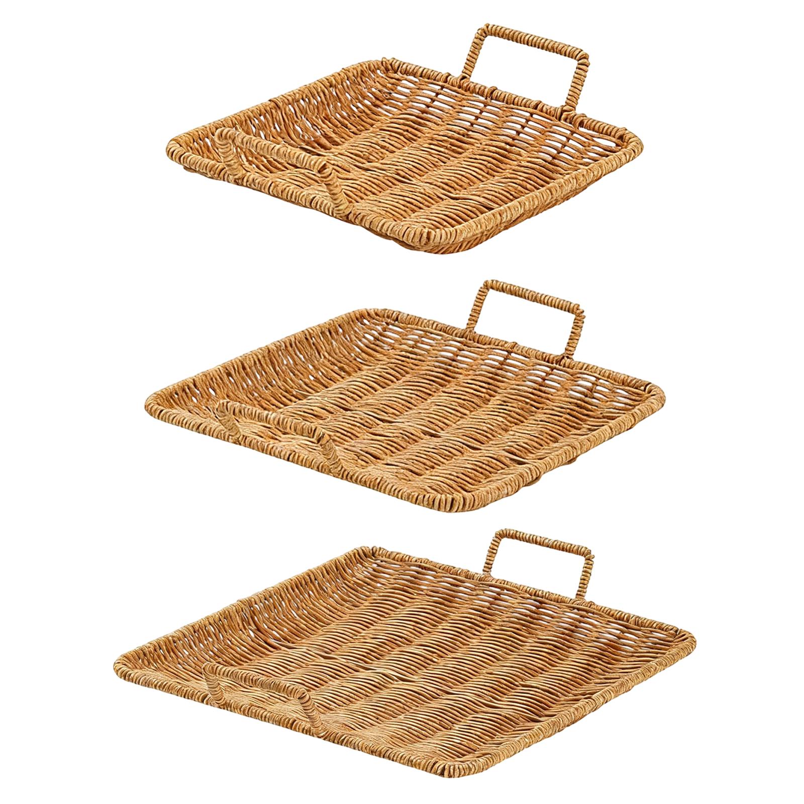 

Плетеная сервировочная тарелка Прочность Квадратная Легко чистить Многоцелевая тарелка для закусок с ручкой для еды Конфет Хлеба Столовой Вечеринки Small