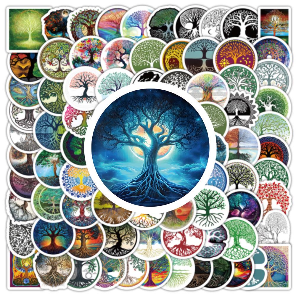 100 Cartoon Life Tree Children's Graffiti Stickers, Hand Drawn Luggage, Stationery Box Waterproof Stickers