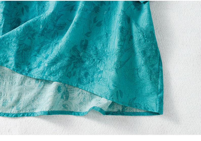 Bawełniano-lniana koszulka z krótkim rękawem, luźna, z okrągłym dekoltem, letnia, plus size