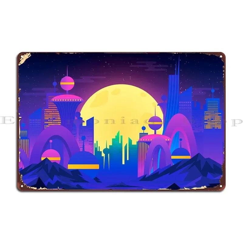 Synthwave Neon City Metal Plaque Rusty Cinema Pub Custom Create Tin Sign Poster 20x30cm（7.8x11.8inch）