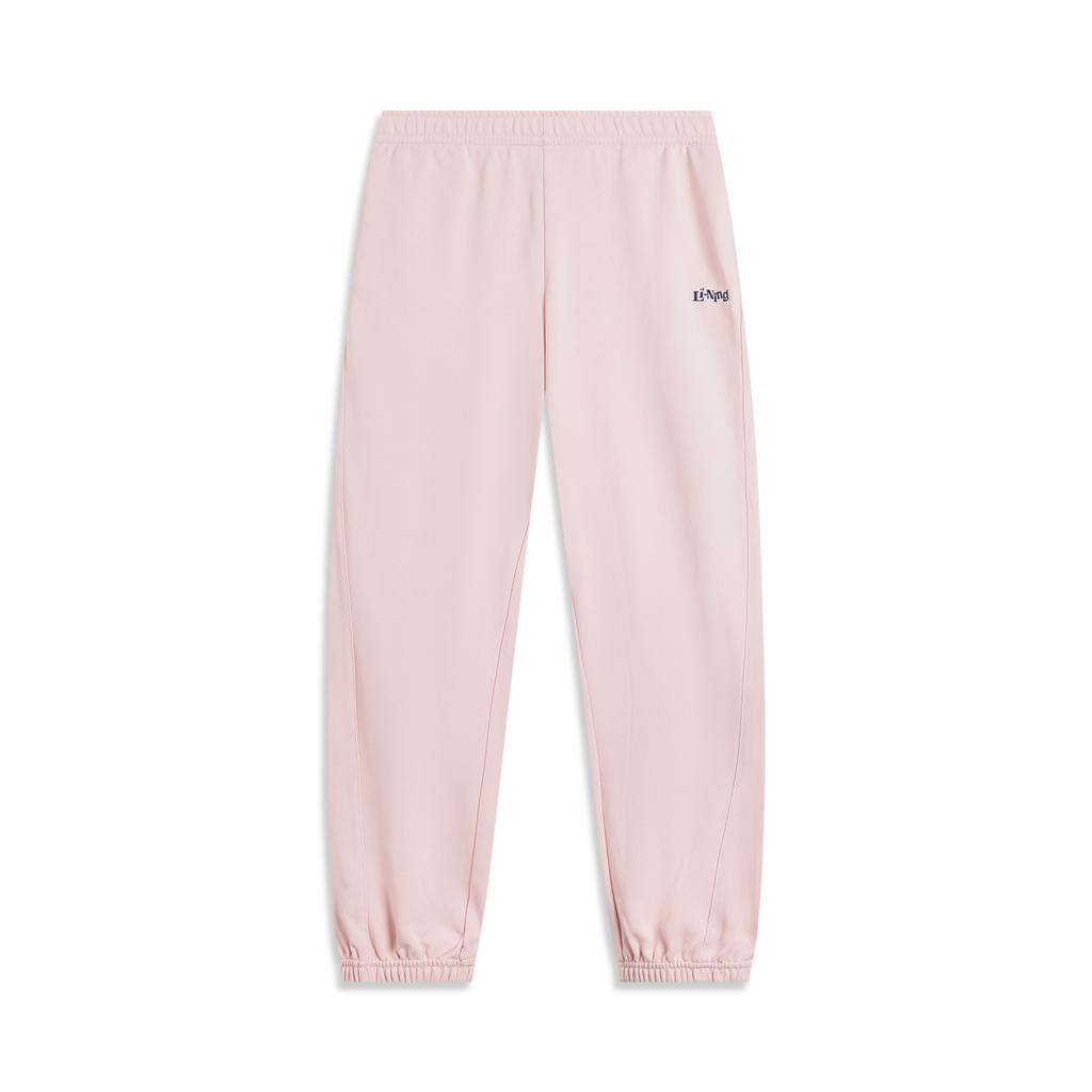 Li Ning Sports Lifestyle Series Casual Simple Solid Color Tapered Knit Sports Pants Women Bottoms Light-Pink AKLV268-4