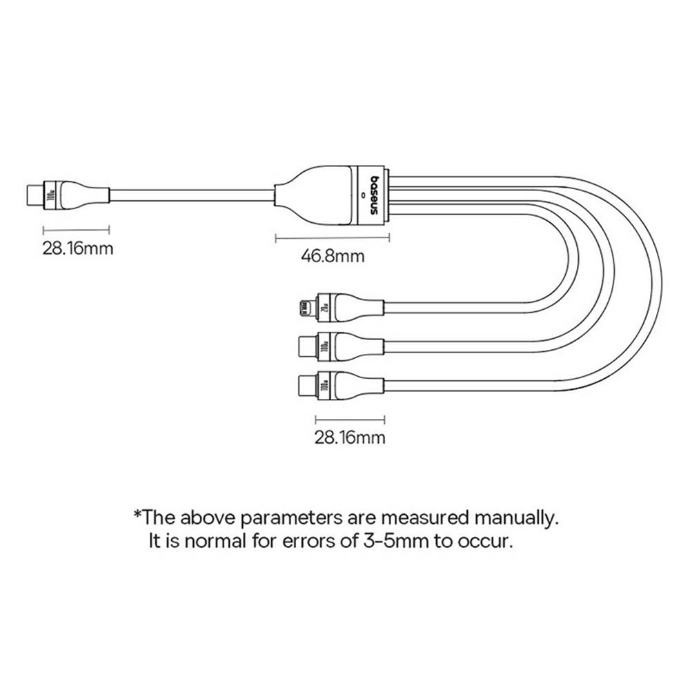 BASEUS Seria Flash 3 Cablu de încărcare rapidă Unul-pentru-Trei 1,5 m Type-C la C+C+L 100W Cablu de date