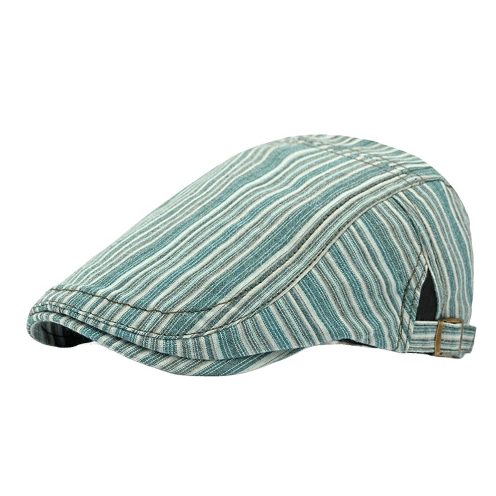 Cotton Striped Forward Hat Adjustable Flat Brim Cap Classic Newsboy Hat Women Men