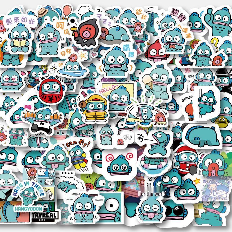 96-Sheet Cute Ugly Fish Cartoon Stickers for Planners, Kids' Decoration, Water Bottles, and DIY Albums