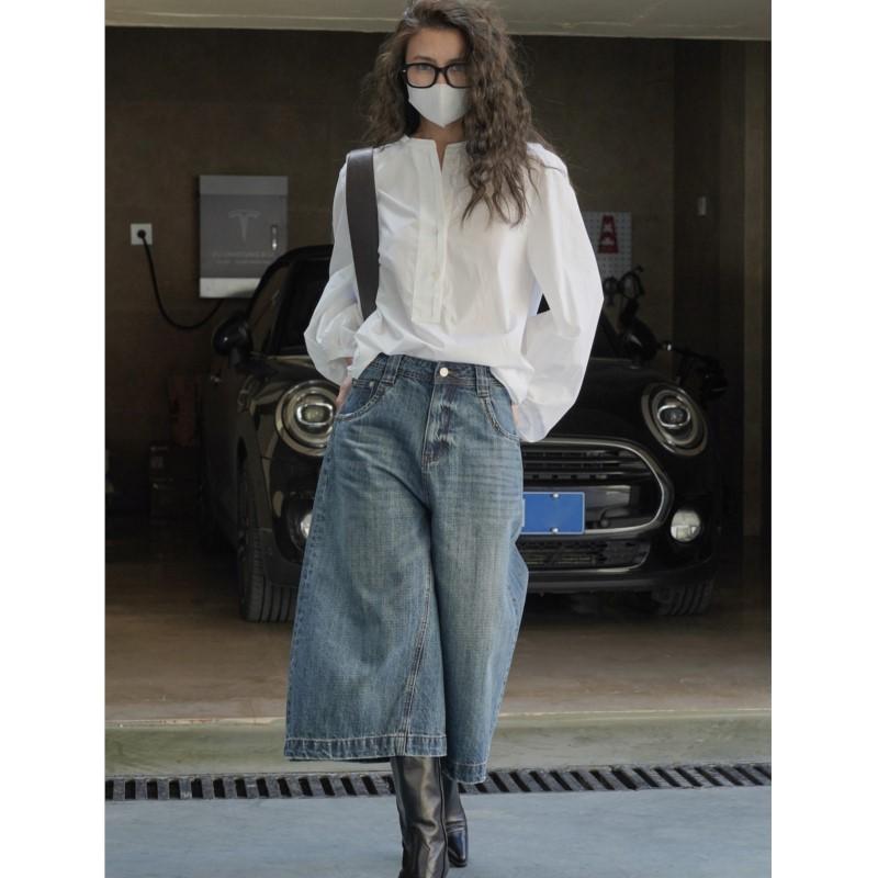 Fashionable Korean Jeans Johnature Medium Women Pants Fashion Loose Casual Spring Summer Cropped Pants