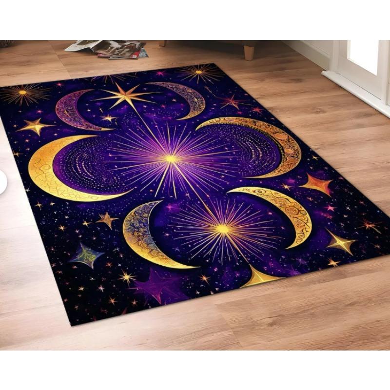 Carpet with Moon and Stars Night Sky Star Pattern Rugs with Sun and Moon Pattern Carpet with Moon Decor Starry Night Carpet