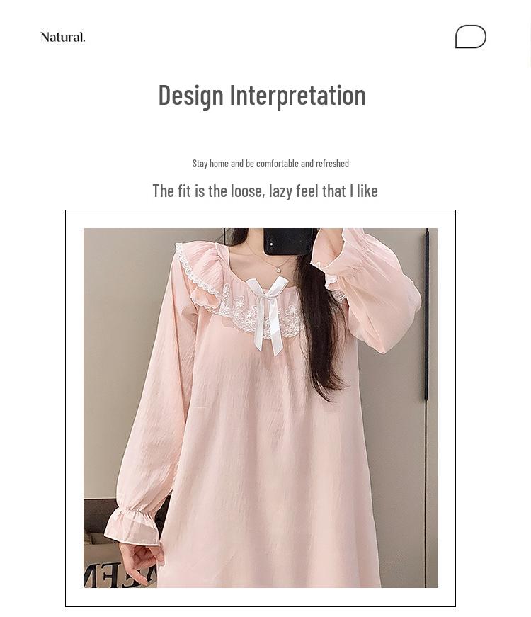 Cloud Cotton Sleep Dress: Long Sleeve Pink Pajamas for Girls - Spring/Autumn 2025