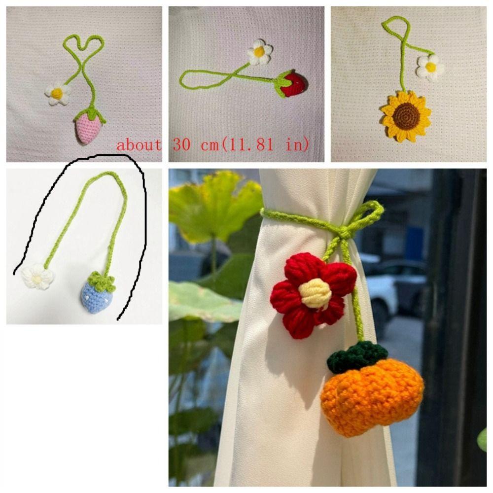Floral Design Crochet Curtain Tie Back Wool Woven Rearview Mirror Pendant Teachers Gift