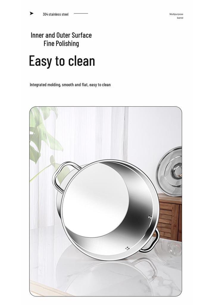 Extra Thick 304 Food Grade Stainless Steel Multi-Use Barrel with Lid for Soup, Braising, Oil, and Water.