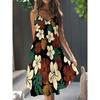 Damen Casual Boho-Stil, Sommer Tiefes V-Ausschnitt Spaghettiträger Midi-Kleid