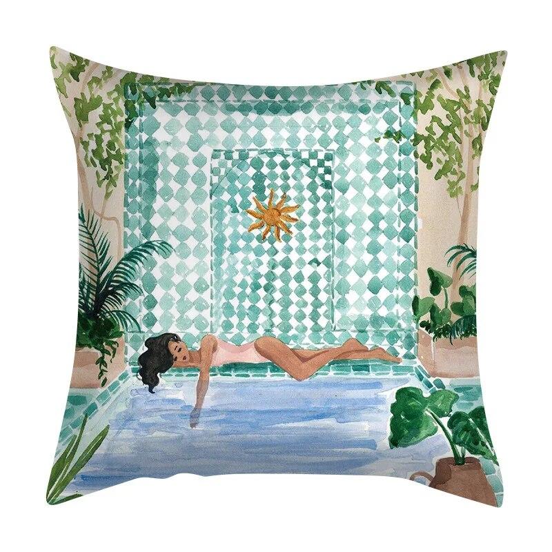 Zuhause Schlafzimmer Wohnzimmer Sofa Auto Stoff Kissenbezug Kissenbezug Grüne Pflanze Meerblick Kissen