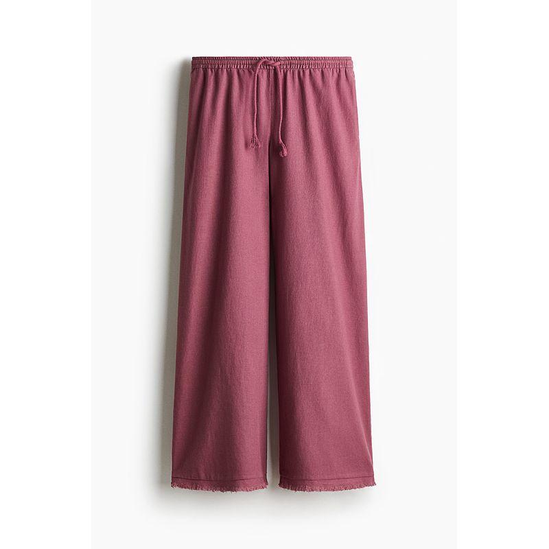 

HM Women clothes Casual Pants 2025 Summer New Linen Blend Wide Leg Wave Style Wear Drawstring Pants 1262025