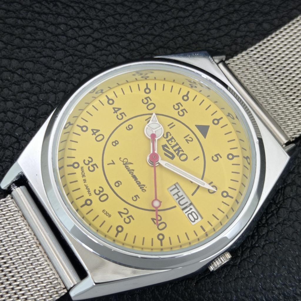 JAPAN VINTAGE REFURBISHED SEIKO 5 AUTOMATIC MENS YELLOW DIAL WATCH a444768-1