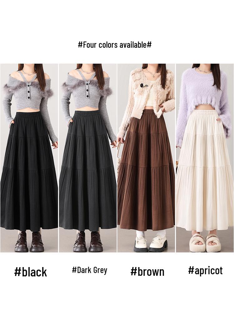 2025 Fall/Winter Layered Woolen Flare A-Line Skirt - Slimming, High-Waist, Long Design