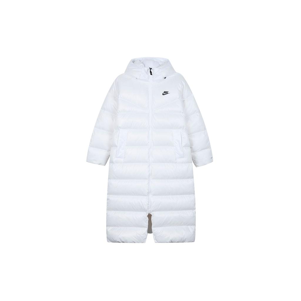 Nike Logo Print Solid Color Warm Long Hooded Down Jacket Women Outerwear White DH4082-100