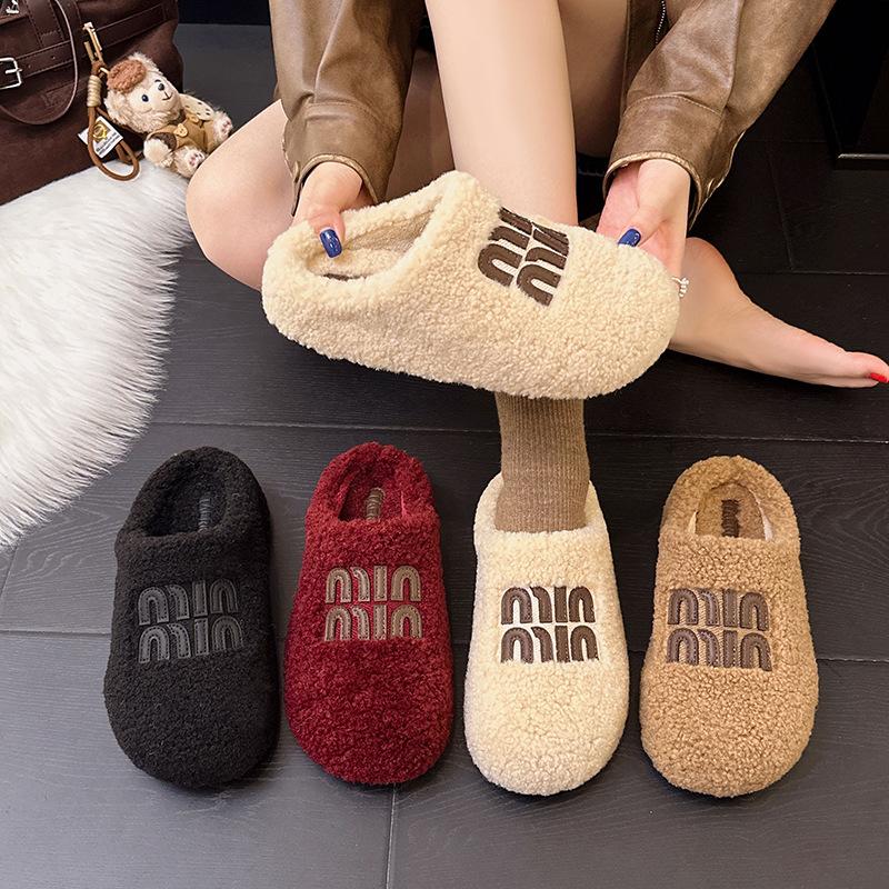 One pedal of fluffy shoes for women to wear 2025 new Korean version of gentle fairy wind Doudou shoes for women winter velvet cotton shoes