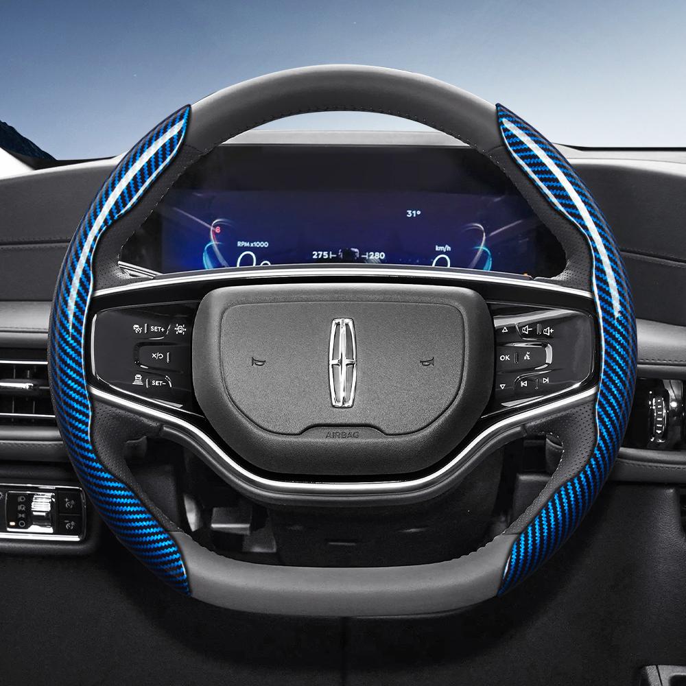 Suitable for Lincoln Carbon Fiber Texture Steering Wheel Cover with Segmented Quick-Release Design, Durable, for Models Such As