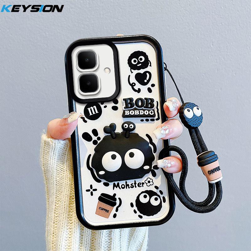 KEYSION Shockproof Case for Infinix Smart 10 with Lanyard Soft Silicone Cute 3D Cartoon Doll Phone Back Cover for Infinix Smart 10