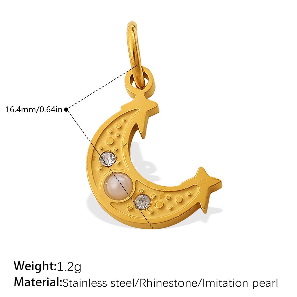18K Gold-Plated Stainless Steel Moon Heart Diamond Pendant for DIY Jewelry