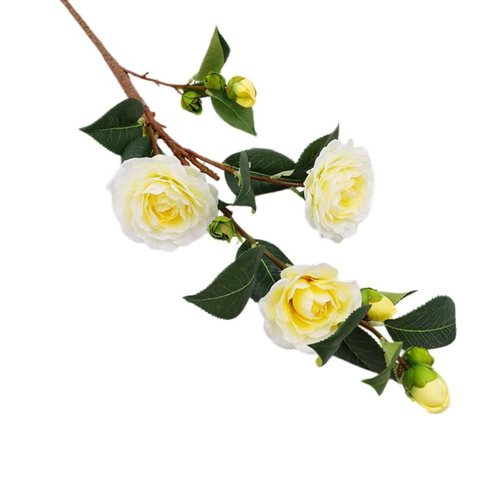 

Green Leaf Artificial Camellia Flower Real Touch Handmade Faux Flower Branch Luxury Artificial Simulation Rose Wedding Party жовтий