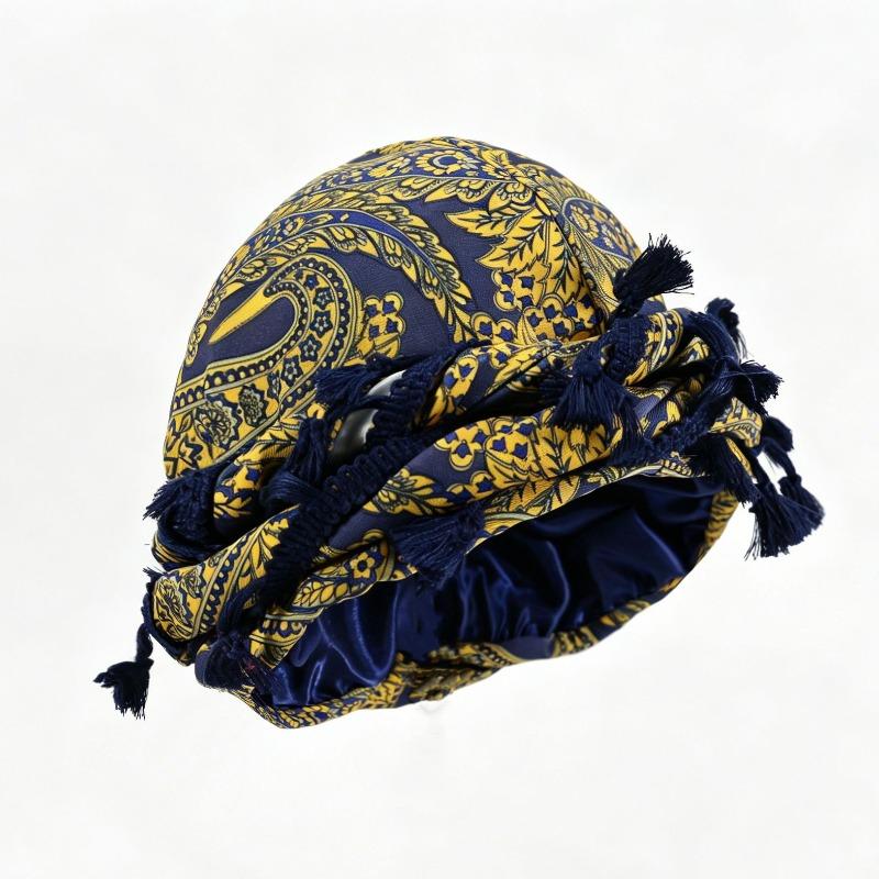 fringed headscarf hat, solid color cashew print twist tail hat, hip hop twist braided hat