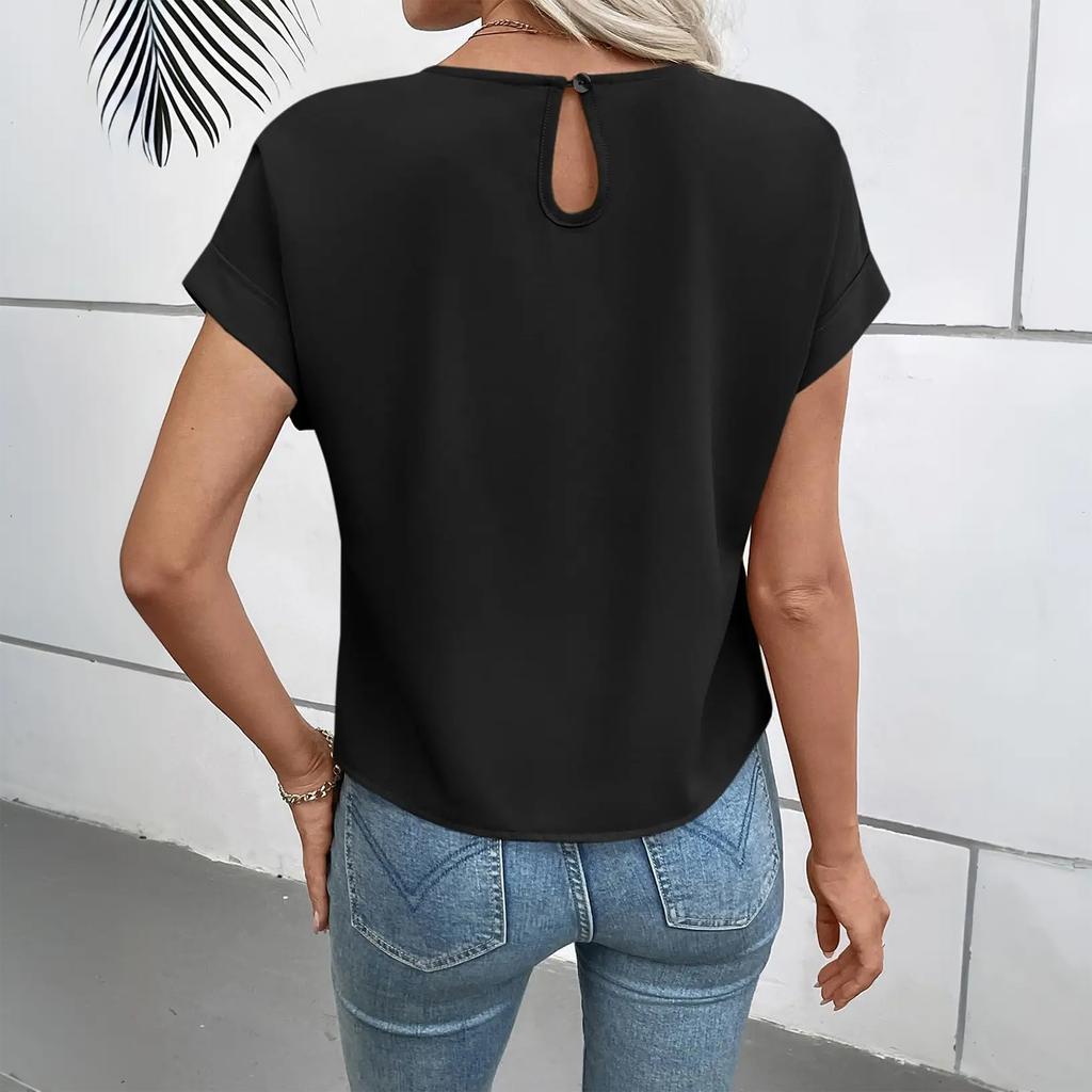 Dámské ležérní a elegantní tričko s krátkým rukávem a mašlí v boho barvě