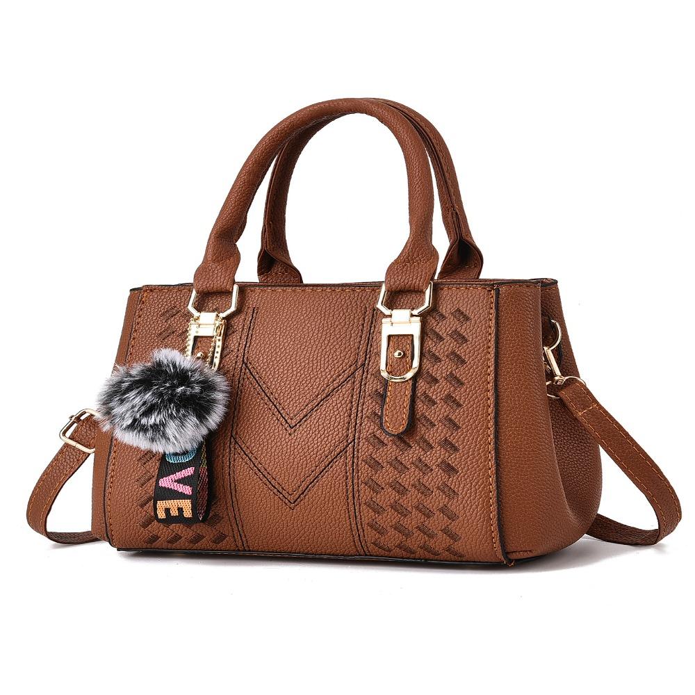 Korea Leather Women Handbag with Keychain Open Pocket Shoulder Bag Large Capacity Casual Messenger Bag Lady