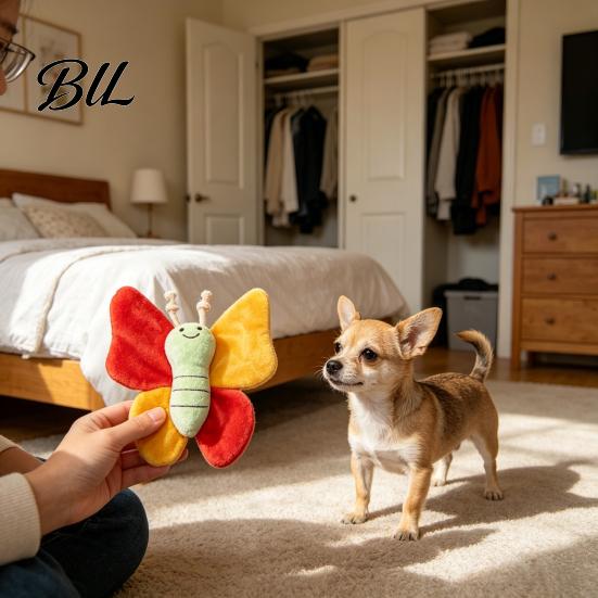 Soft Butterfly Dog Toy Pet Shape with Sound-Producing Plush Bite-Resistant Massages Gums Cleans Tartar Gum Massaging