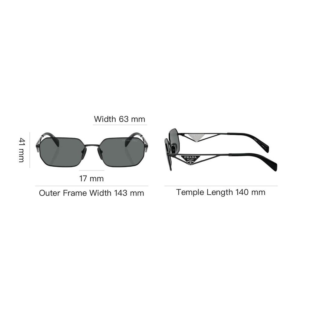 Prada Hohlrahmen Metall Quadrat Sonnenbrille Herren Sonnenbrille Schwarz PRA51S1AB5Z1