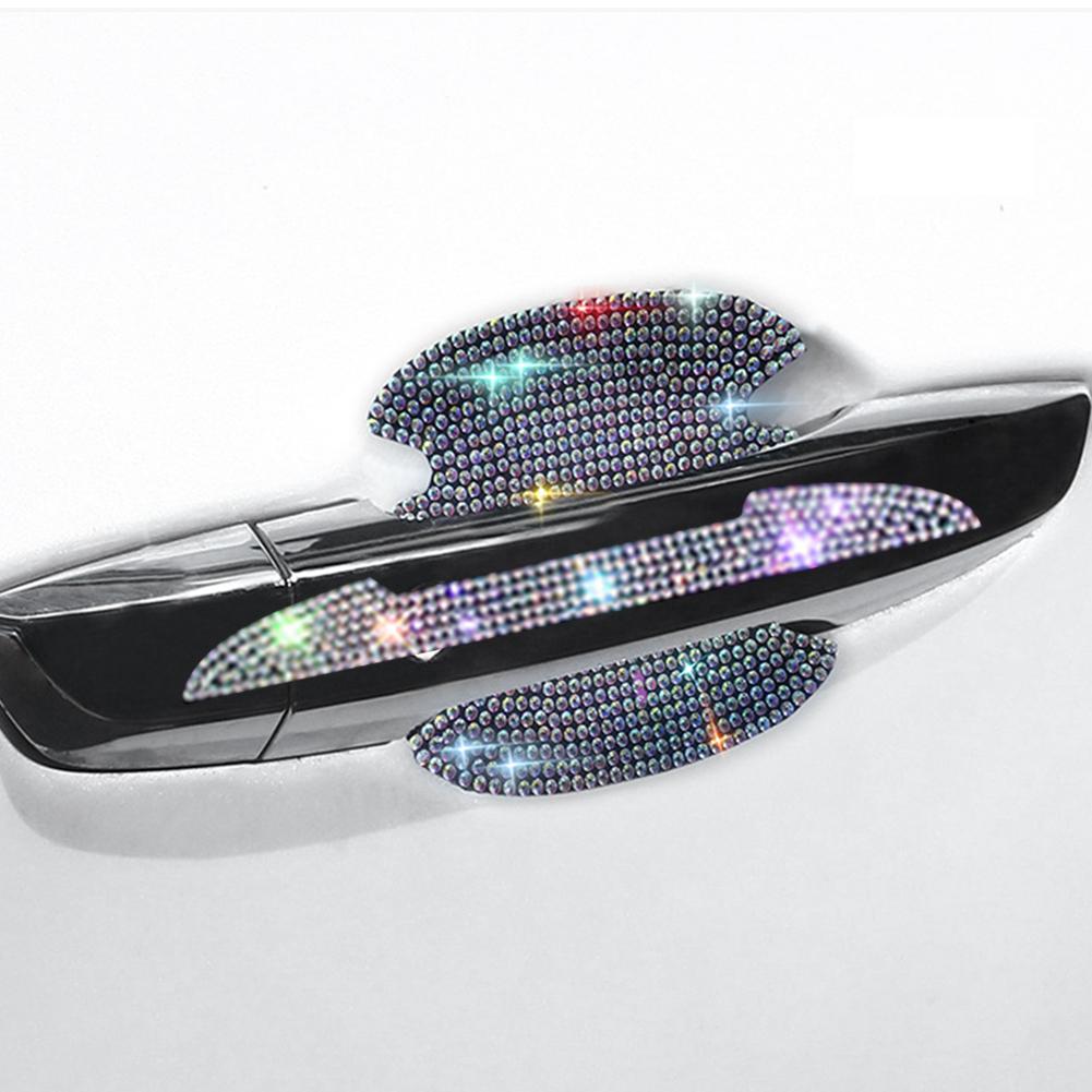8PCS Universal Car Door Handle Sticker Decal Warning Diamond Auto Strip Driving Safety Bling Car Accessories for Girls Woman