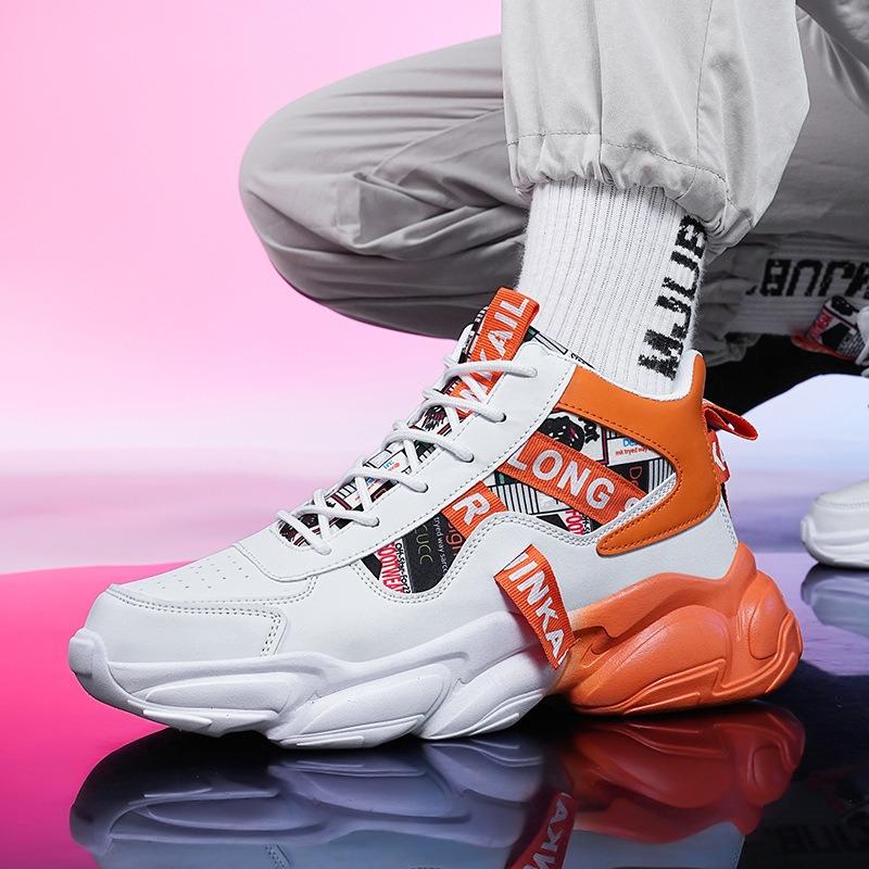 

Мужские высокие кроссовки Colorblock на массивной подошве, дышащие, нескользящие, повседневные спортивные shoes 36 оранжевый