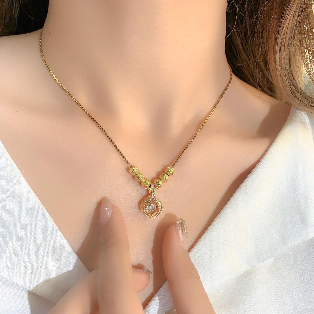 Halskette verblasst nicht Damen Sommer Intelligente Glückstasche Kleines Säckchen Liufu Perlenkette Damen Vielseitig Hochwertiger Titanstahl Schmuck