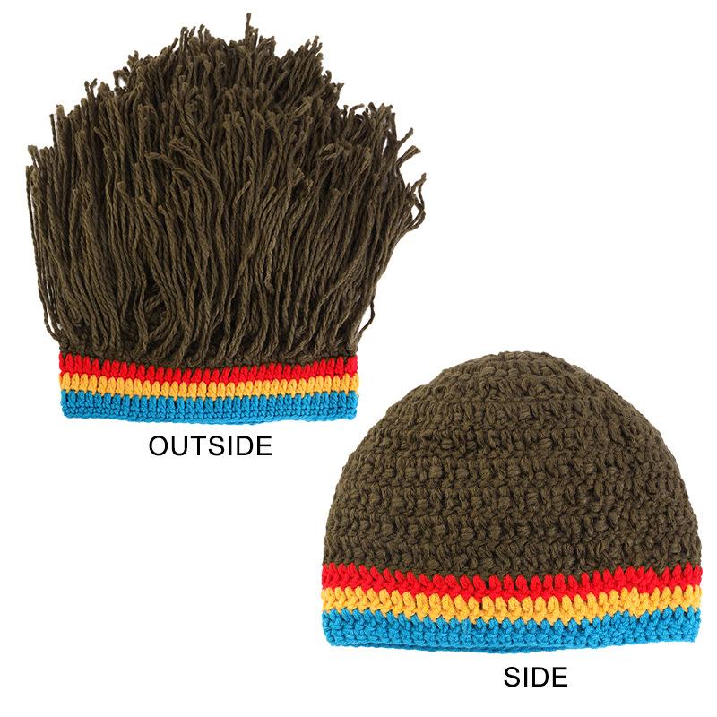 Men Women Synthetic Wig False Braid Dreadlocks Beanie Cap Handmade Crochet Hat Cosplay Party Headwear Warm Knitted Wig Hat