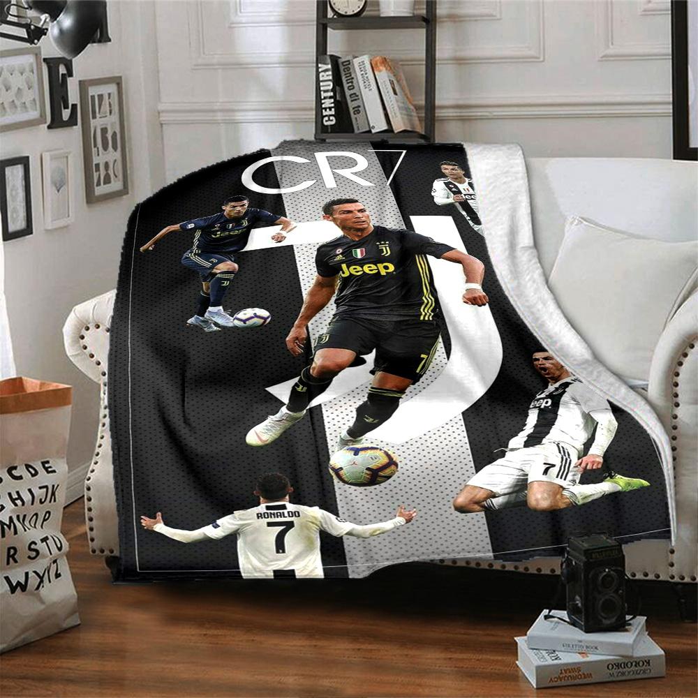 CR7 Logo Theme Collage Print Fleece Blanket Soccer Fan Soft Warm Throw Blanket for Sofa Couch Bedroom Home Decor Gift