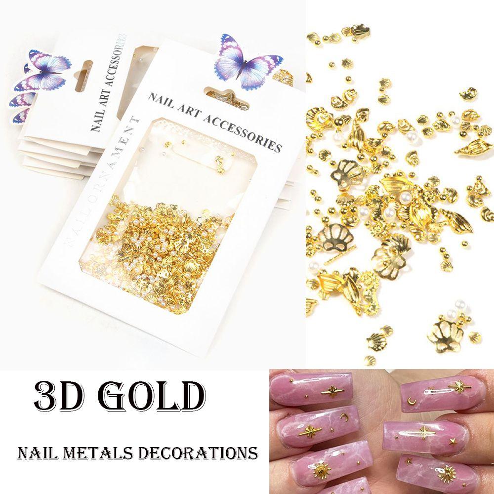 

DIY Five-petal Flower Butterfly Charms Gold Nail Metals 3D