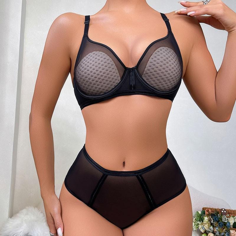 

Sexy underwear ultra-thin mesh sandwich soft steel ring large size underwear large chest small breast bra cover 75B чорний