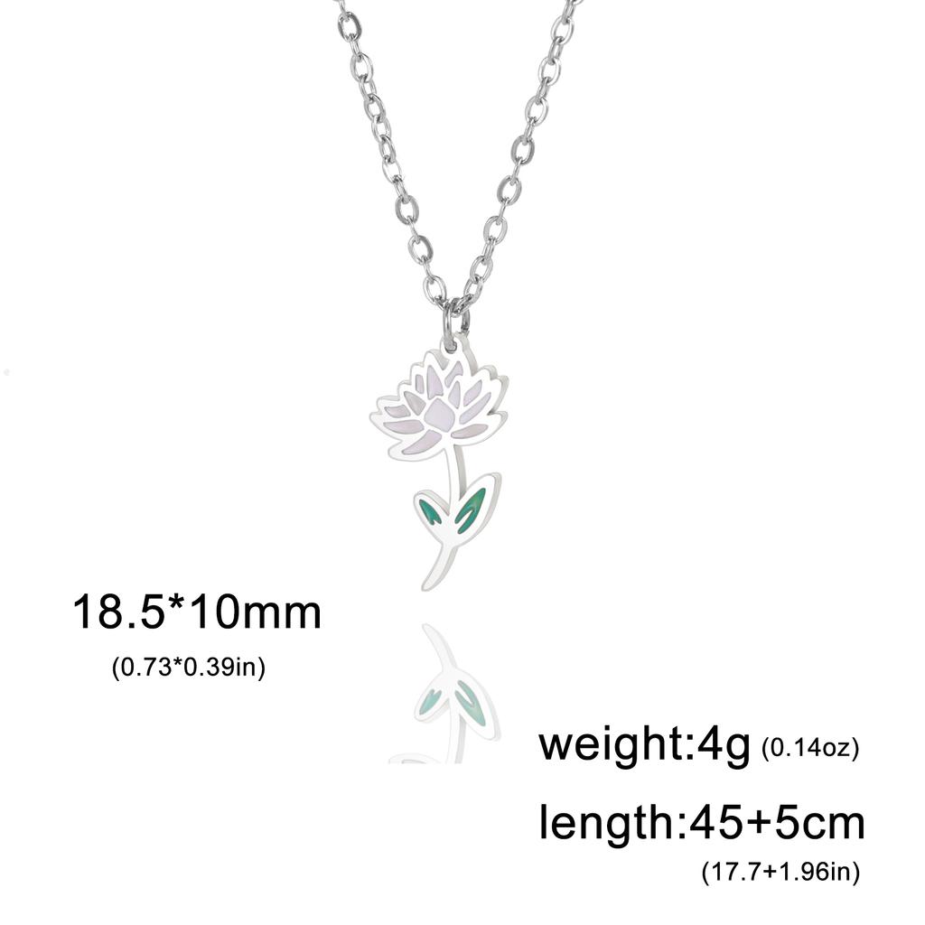 12 Birth Months Flower Necklace Stainless Steel White Green Enamel Daisy Rose Cosmos Pendant Neck Chains Birthday Gift