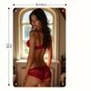 Moderne Metall-Wandkunst 8x12 Zoll Roter Bikini Weibliche Figur Elegante Heimbar-Dekoration