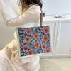Simple and Fashionable Linen Flower Printing Handbag Women Fashion Commuter Shoulder Bags Tote Bag