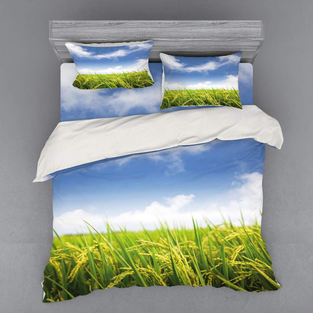 Rice Field Duvet Cover Set For Teens Queen Lightweight Down Quilt Covers Bedroom Decor 2 Pillowcases 1 Duvet Cover No Comforter