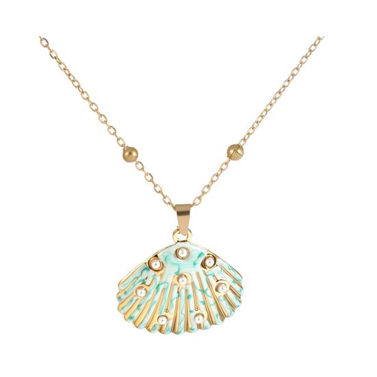 Yousheng Enamel Shell Pendant Necklace, Faux Pearl Shell Charm Necklace, Summer Beach Necklace, Seaside Vacation Jewelry for циан