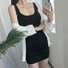 Korean Dongdaemun Slimming Ribbed Spaghetti Strap Knit Bodycon Dress