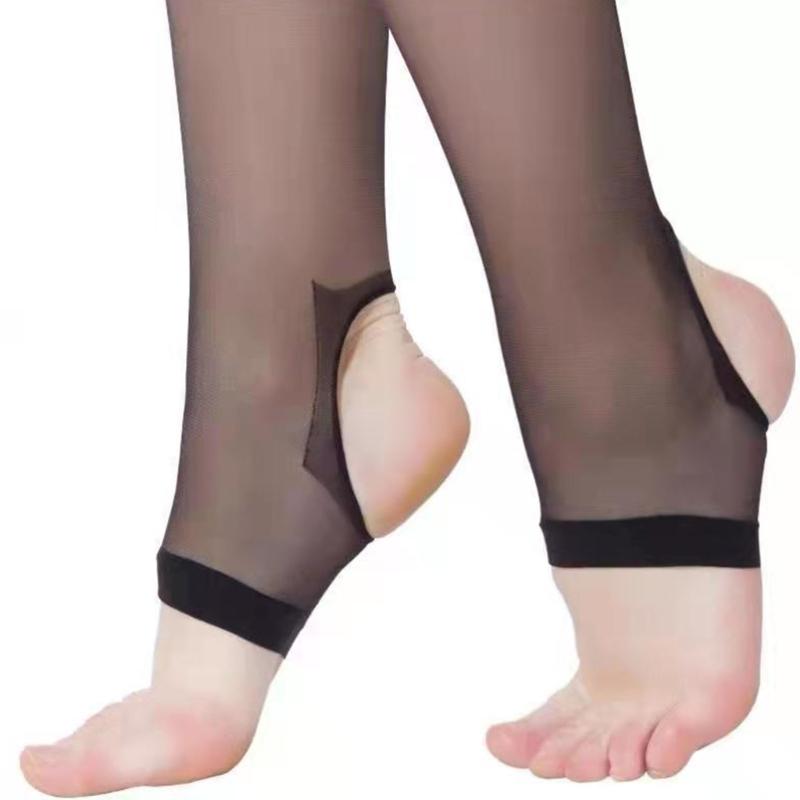 Women Summer Ultra Thin Sheer Footless Stirrup Tights Stockings Solid Color Control Top Silk Pantyhose Dance Leggings