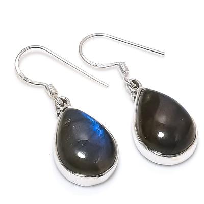 Natural Labradorite Gemstone 925 Solid Sterling Silver Gift Earring 1.25" T0V95
